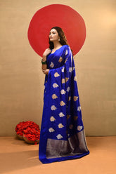 Royal Blue Pure Katan silk Meenakari Banarasi Handloom Saree